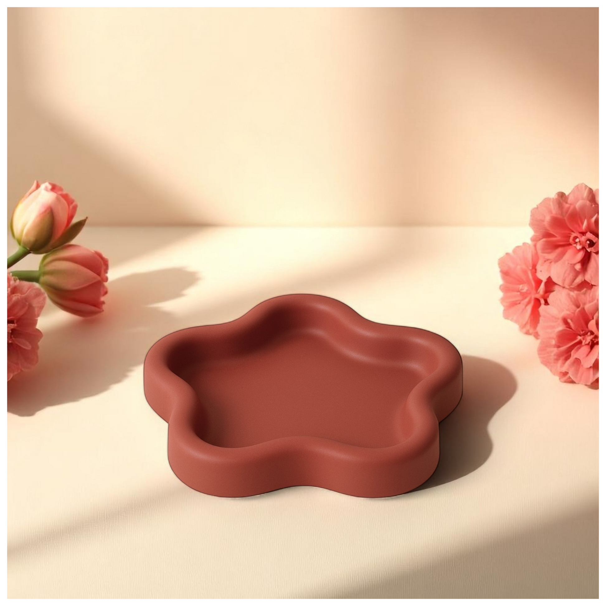 GAIA - a decorative tray from SIMT:artelier, handcrafted earthy red Jesmonite functional form for soulful, intentional spaces