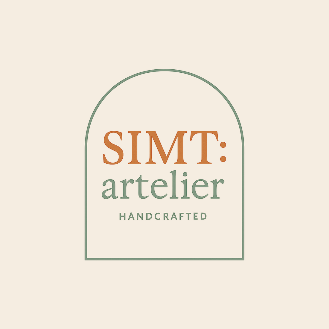 SIMT:artelier brand profile icon – soulful design, meaningful storytelling, handcrafted sculptural homeware – 
features a minimalist arched frame symbolizing aesthetic sensibility